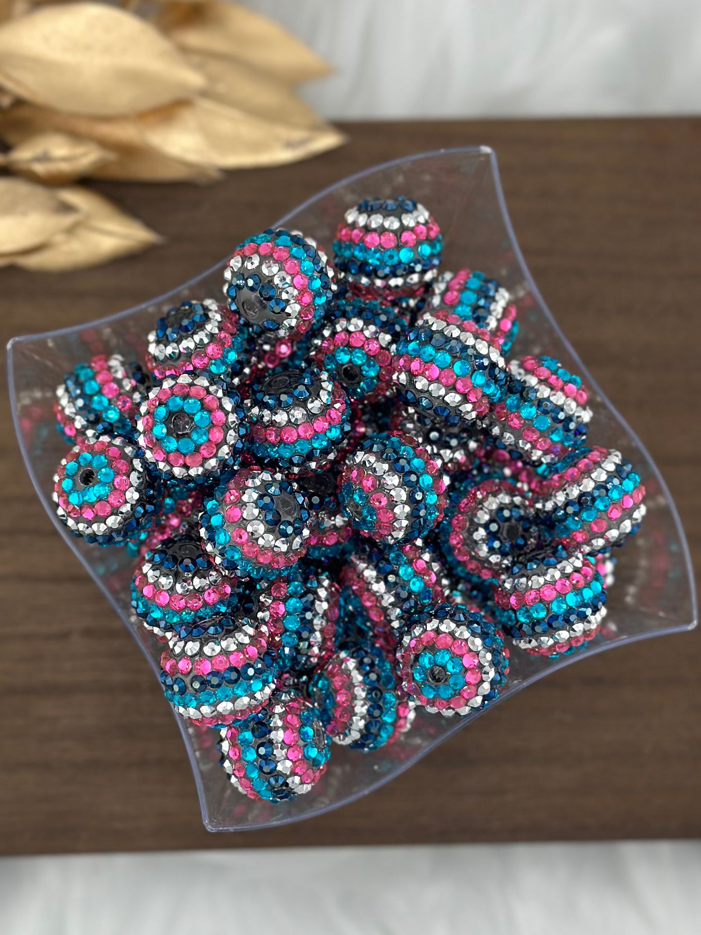 Rhinestone 20mm Acrylic ~ Navy/Pink/Turquoise Striped
