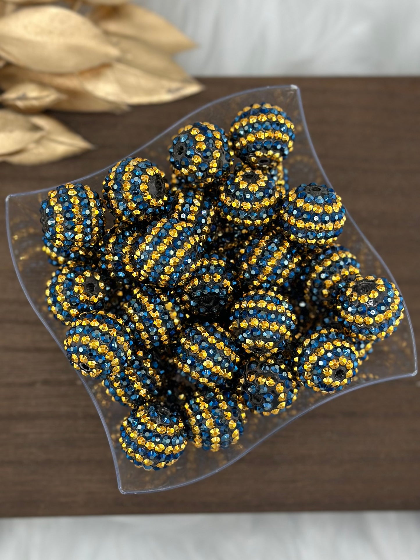 Rhinestone 20mm Acrylic ~ Navy and Gold Striped