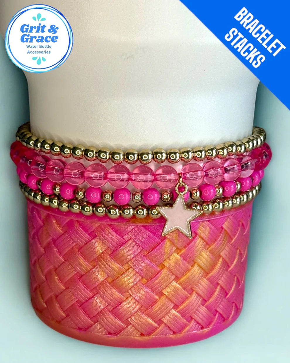 Shooting Star Pink Stretchy Cup Bracelets (Set of 4)