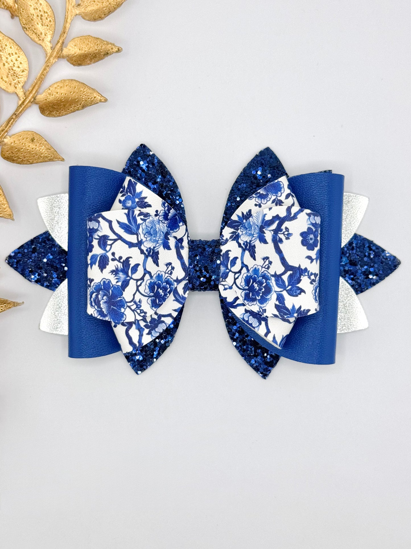 Faux Leather Bow ~ Porcelain Bloom