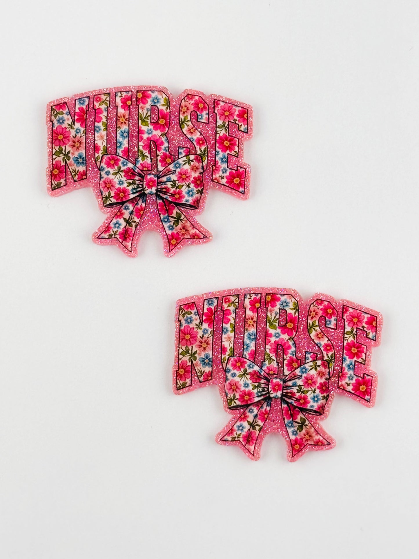 Glitter Acrylic Flatback ~ 1052N ~ Floral Nurse Bow