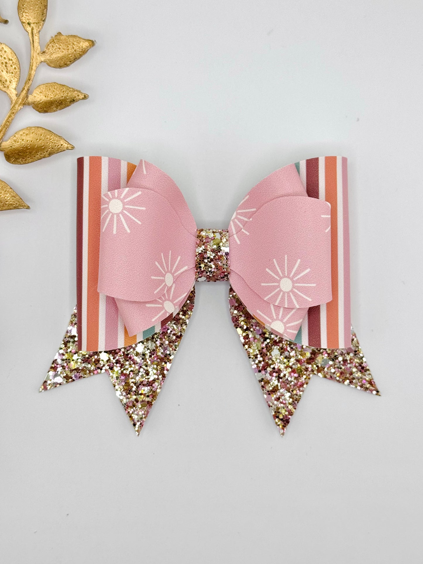 Faux Leather Bow ~ Pink Starburst