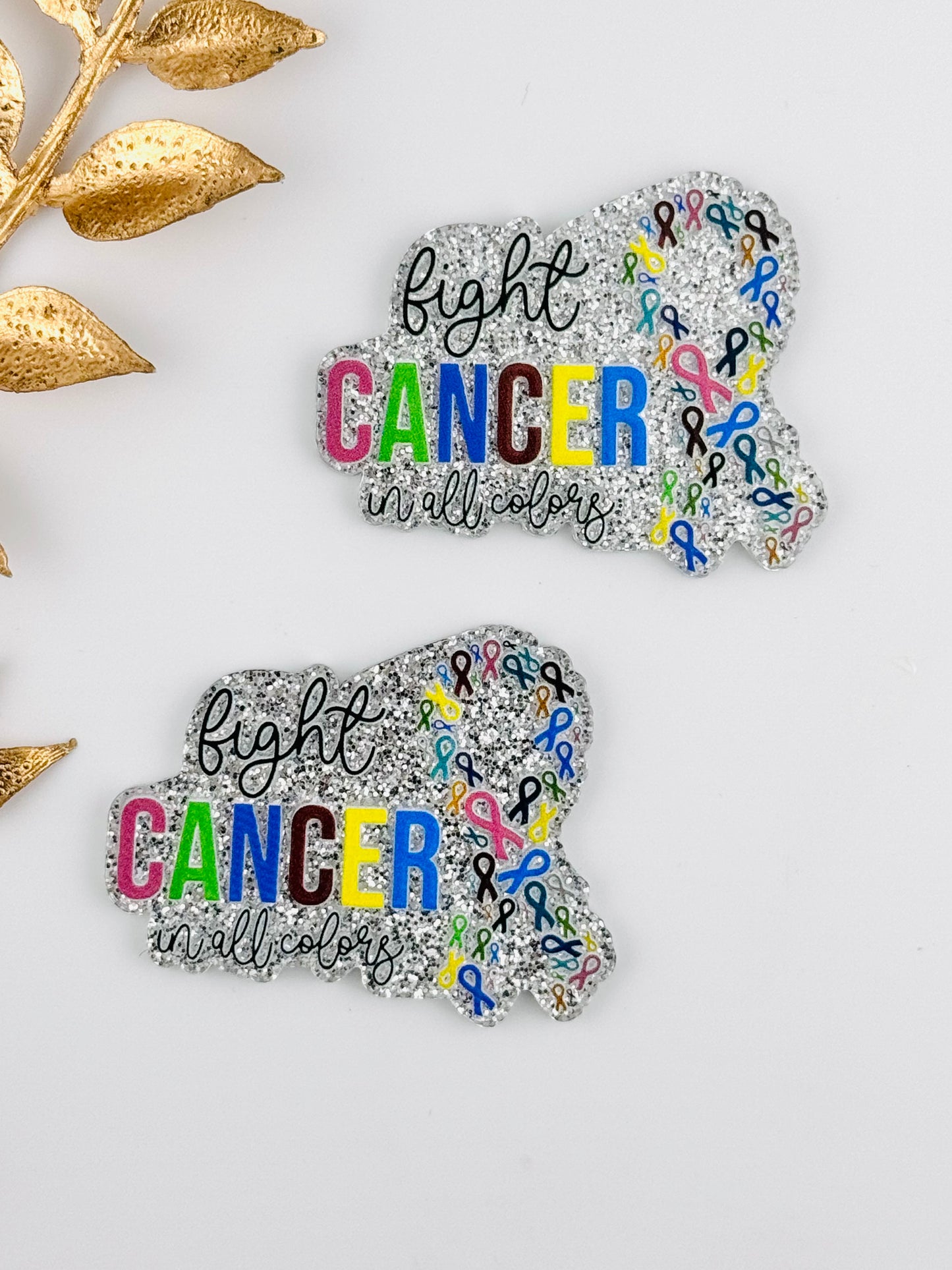 Glitter Acrylic Flatback ~ 1046N ~ Fight Cancer in All Colors