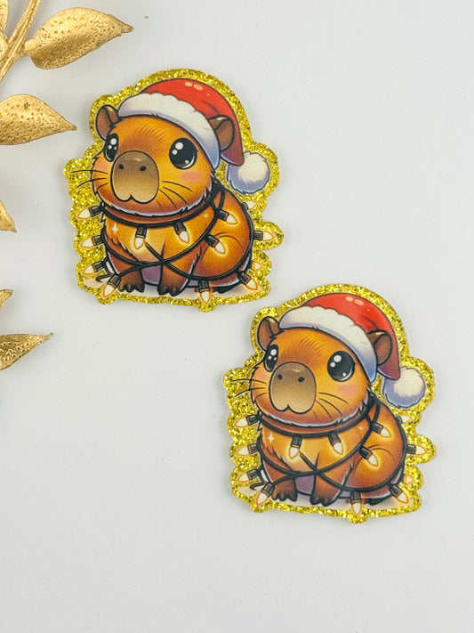 Glitter Acrylic Flatback ~ 119 ~ Christmas Capybara