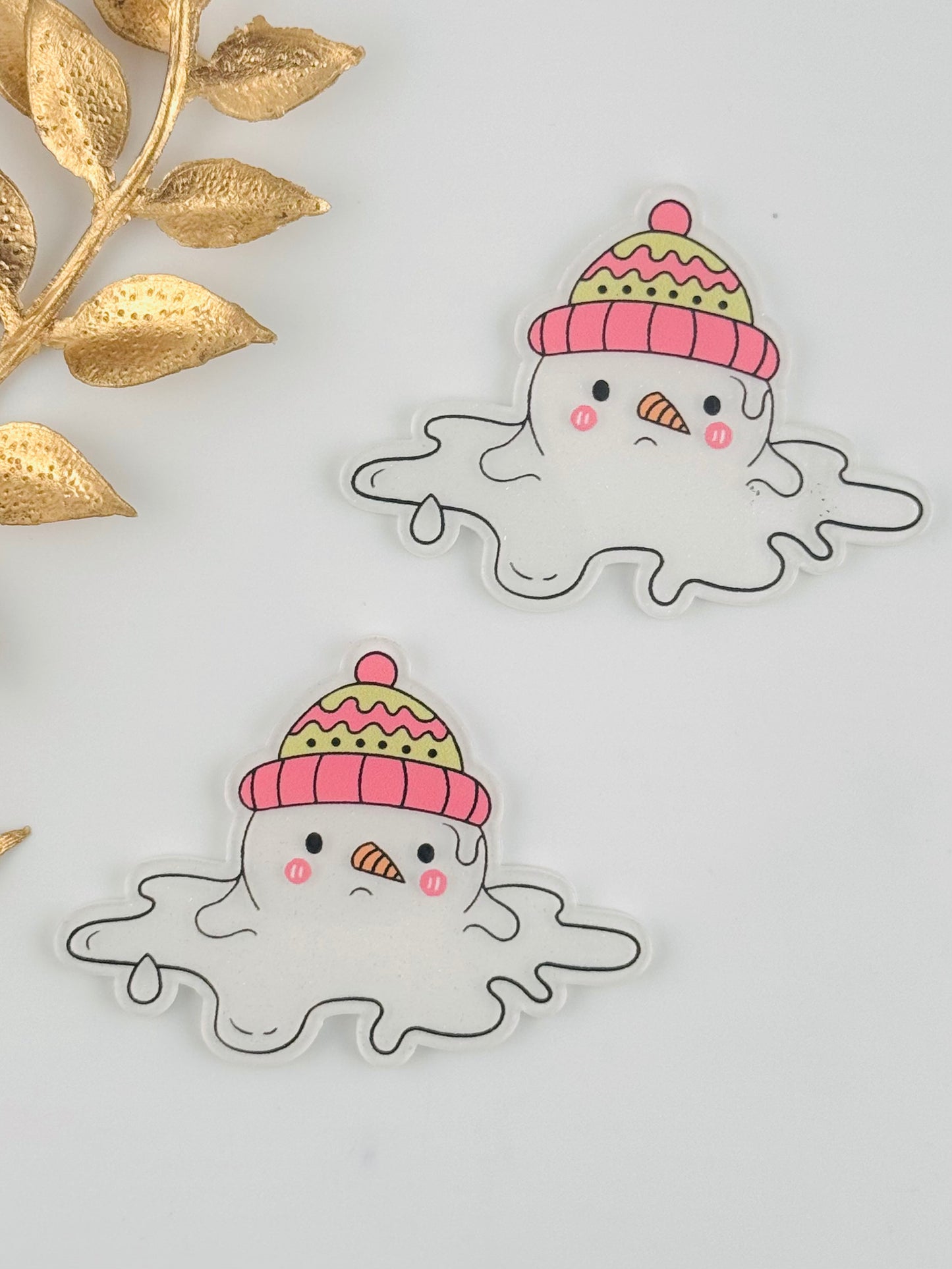 Glitter Acrylic Flatback ~ 283 ~ Melting Snowman