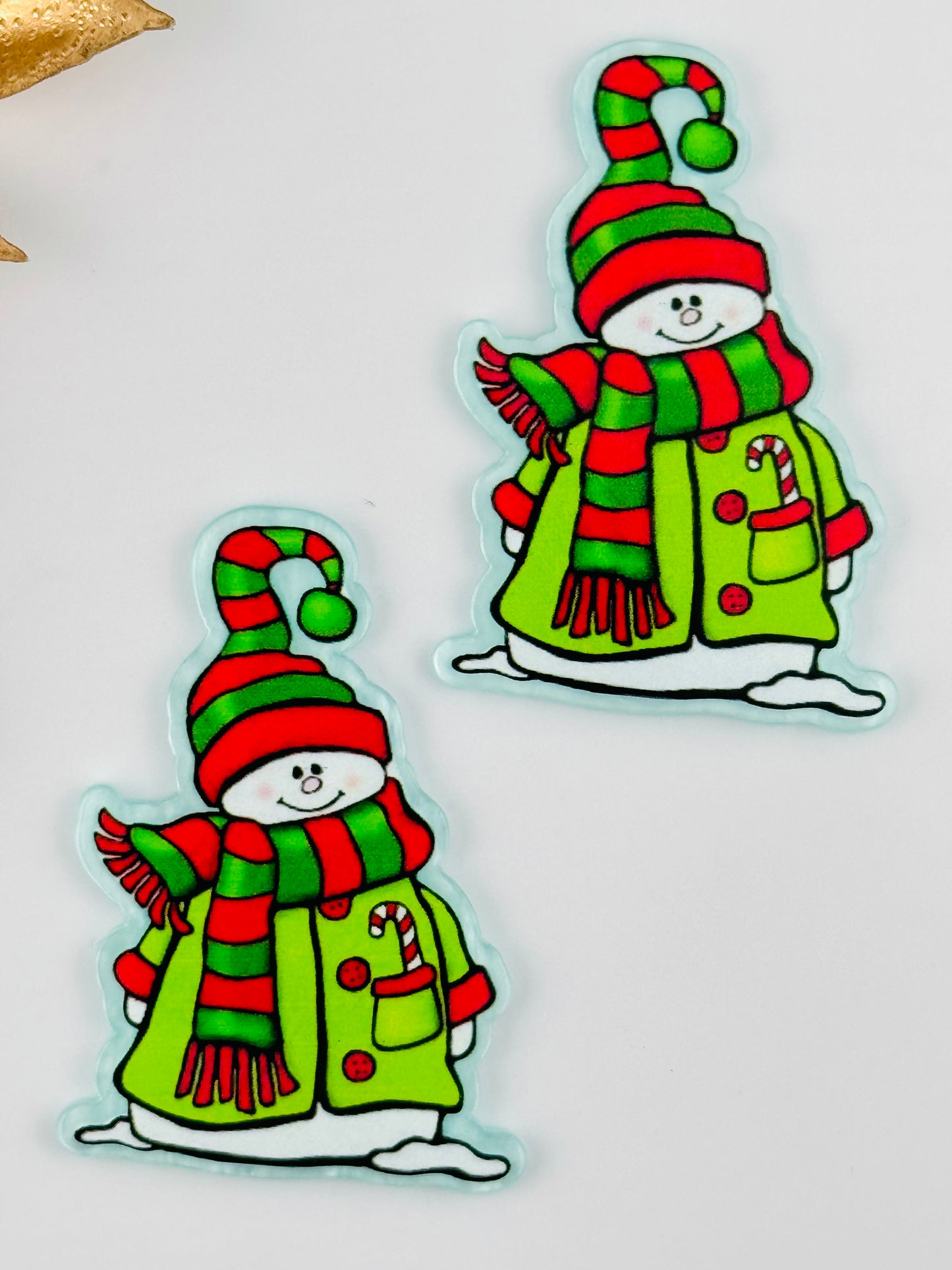 Glitter Acrylic Flatback ~ 277  ~ Striped Snowman