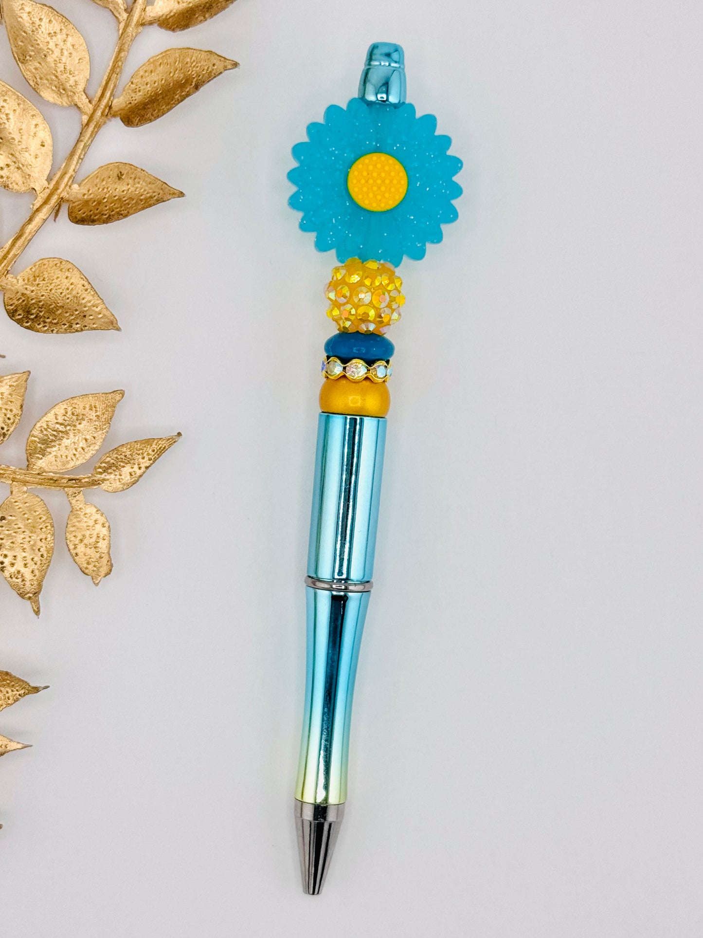 (Wholesale) Turquoise Glitter Daisy Pen