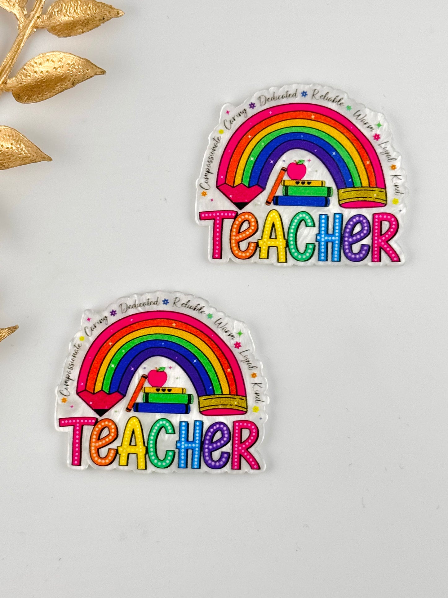 Glitter Acrylic Flatback ~ 1042T ~ Rainbow Teacher