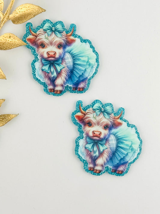 Glitter Acrylic Flatback ~ 130 ~ Blue Tutu Cow
