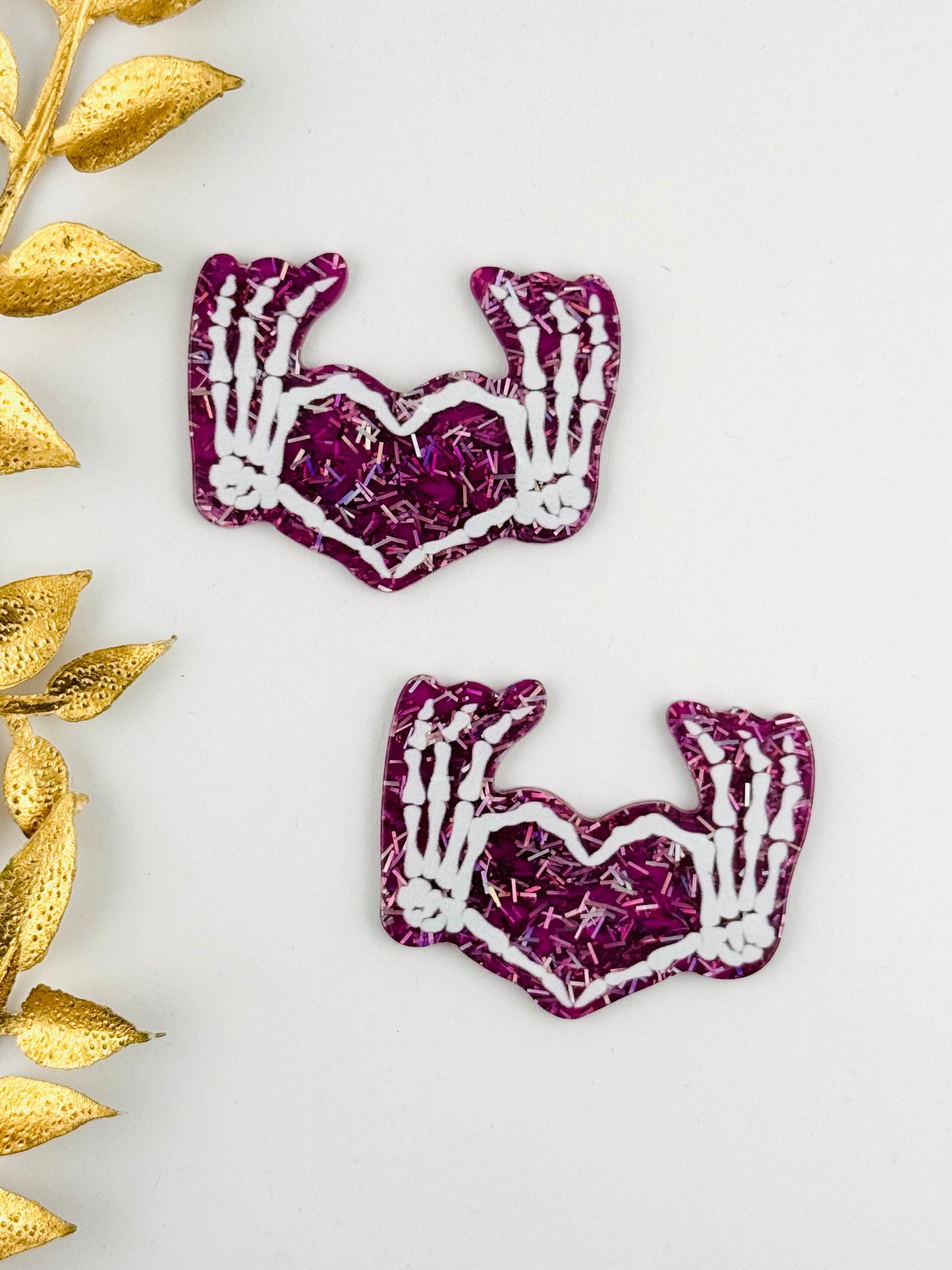 Glitter Acrylic Flatback ~ 187 ~ Skelly Heart Hands