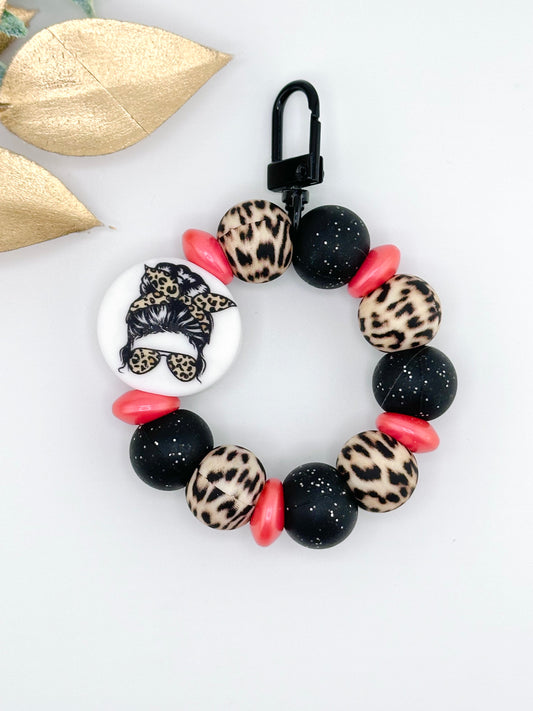 (Pre-Made) Mini Wristlet Charm ~ Leopard Mom