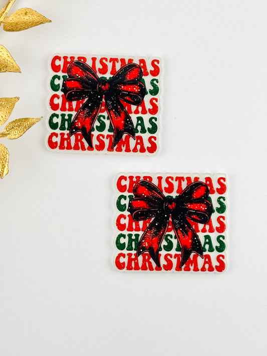 Glitter Acrylic Flatback ~ 220 ~ Merry Christmas Bow