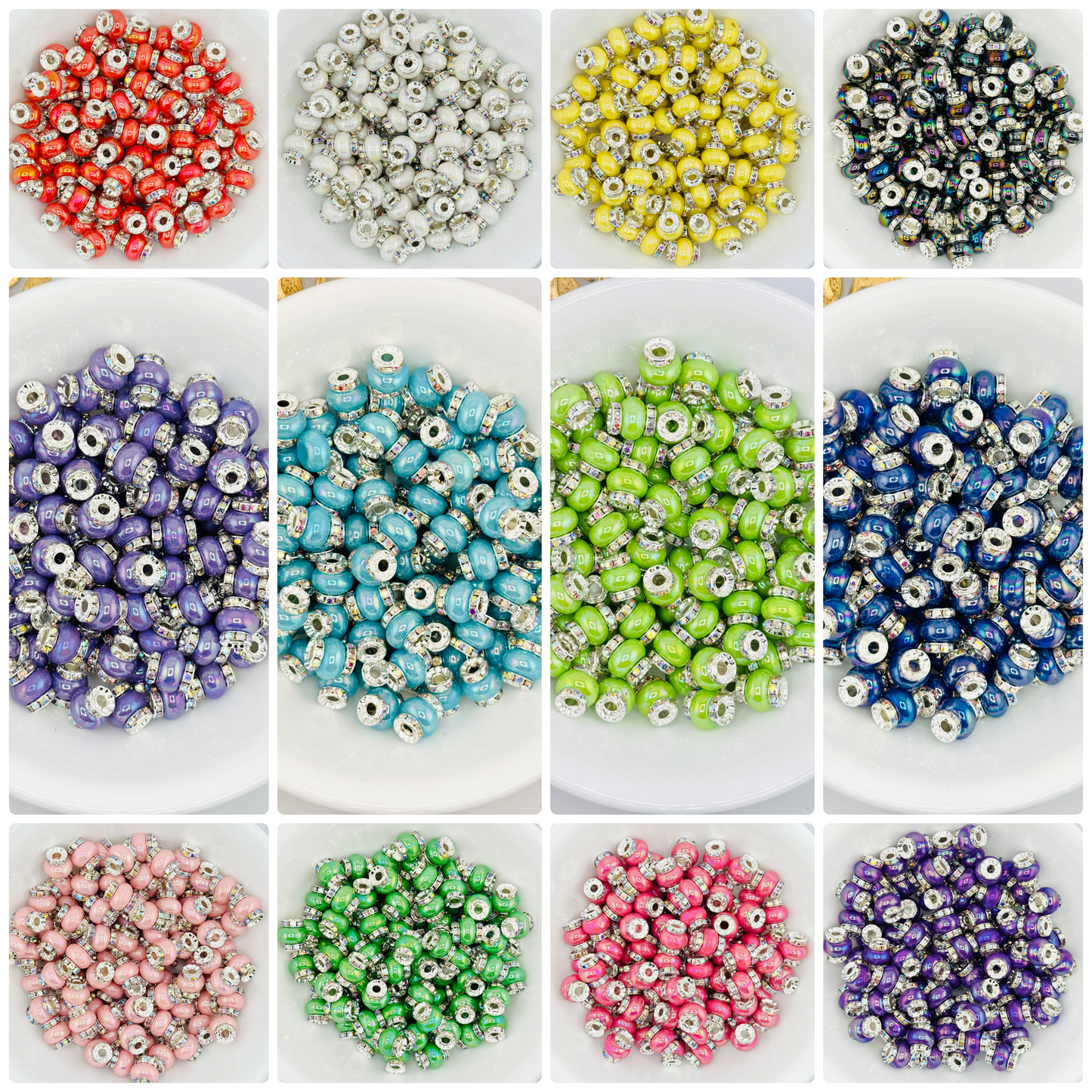 Opal 14mm Abacus Iridescent Spacers (Large Hole)