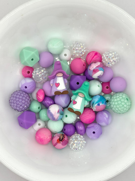 Silicone & Acrylic Bead Mix (48pc) ~ Purple/Aruba Gnome