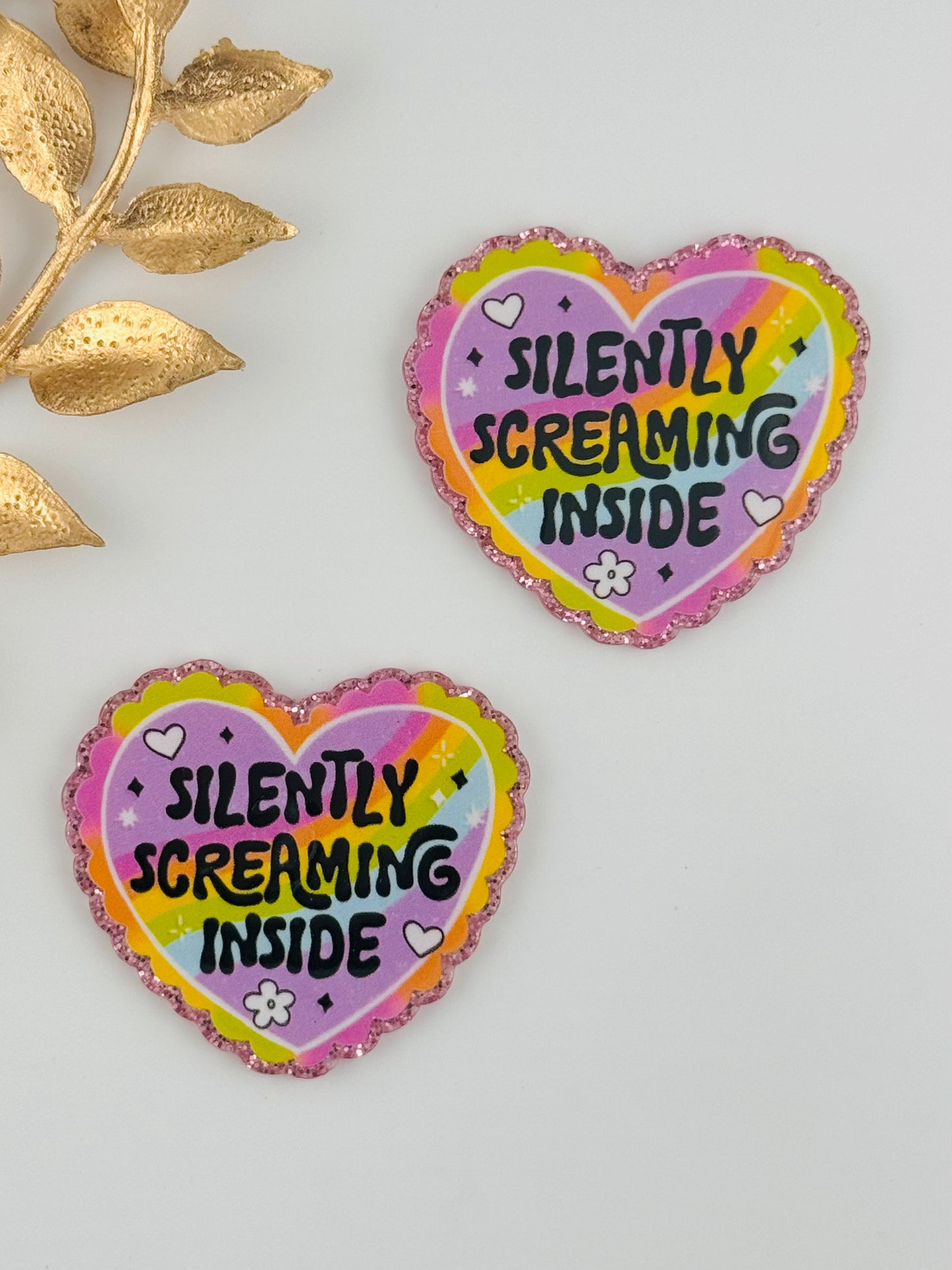 Glitter Acrylic Flatback ~ 214 ~ Silently Screaming Inside