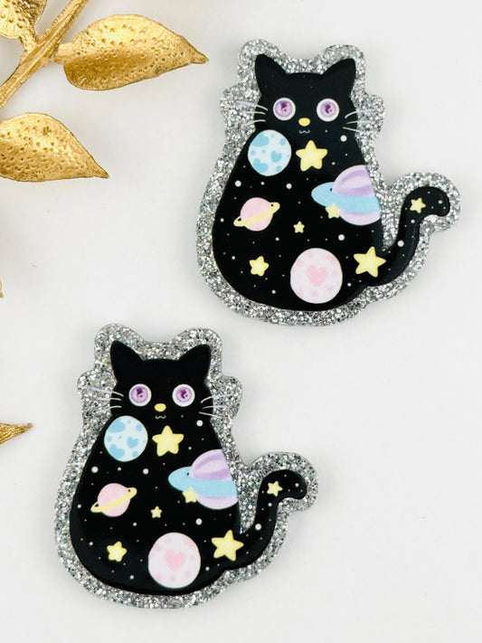 Glitter Acrylic Flatback ~ 144 ~ Space Kitty