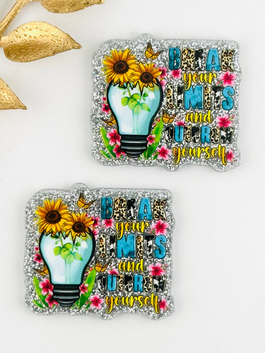 Glitter Acrylic Flatback ~ 105 ~ Break Your Limits Outgrow Yourself