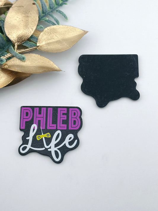 Glitter Acrylic Flatback ~ Phleb Life Black