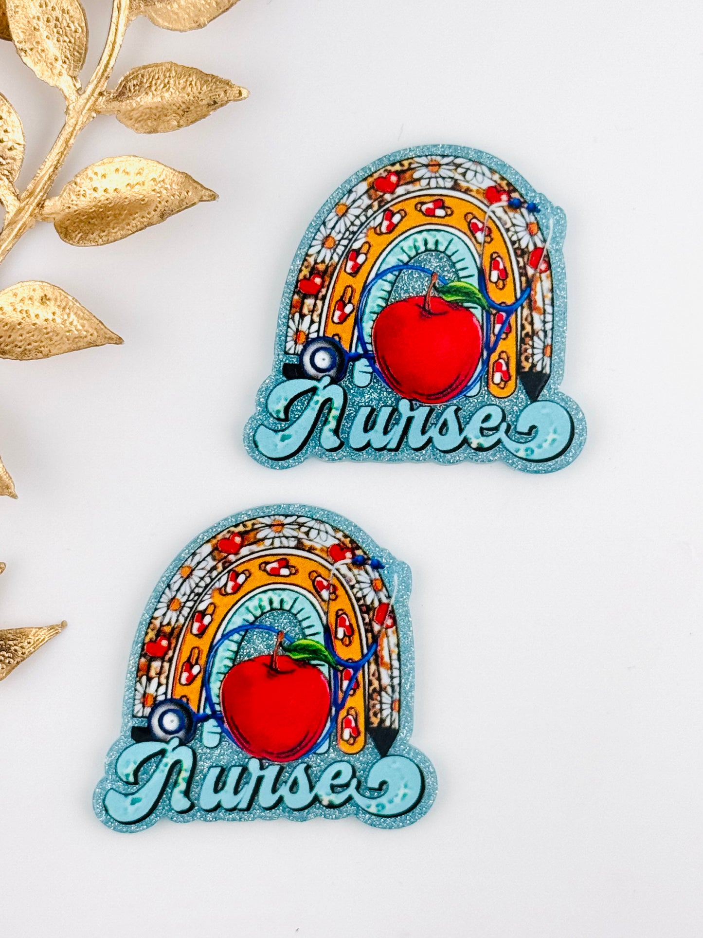 Glitter Acrylic Flatback ~ 1071N ~ Nurse Rainbow