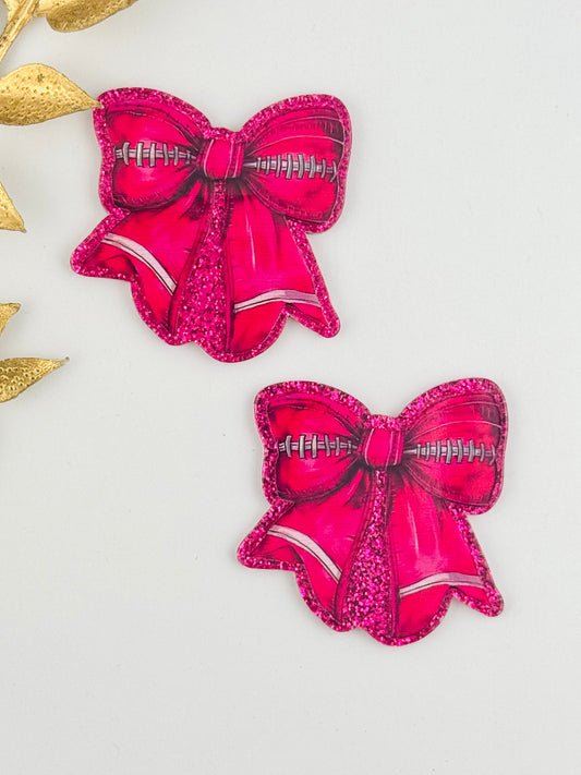 Glitter Acrylic Flatback ~ 124 ~ Pink Football Bow