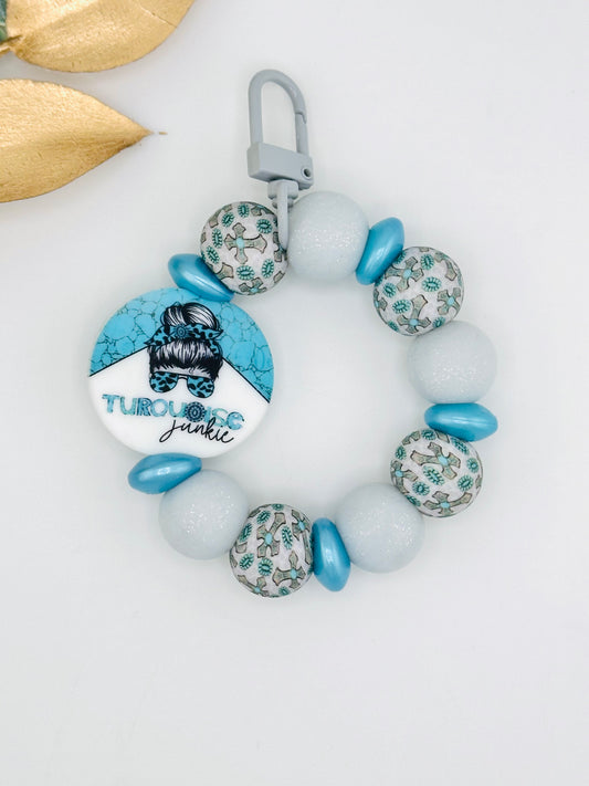 (Pre-Made) Mini Wristlet Charm ~ Turquoise Junkie