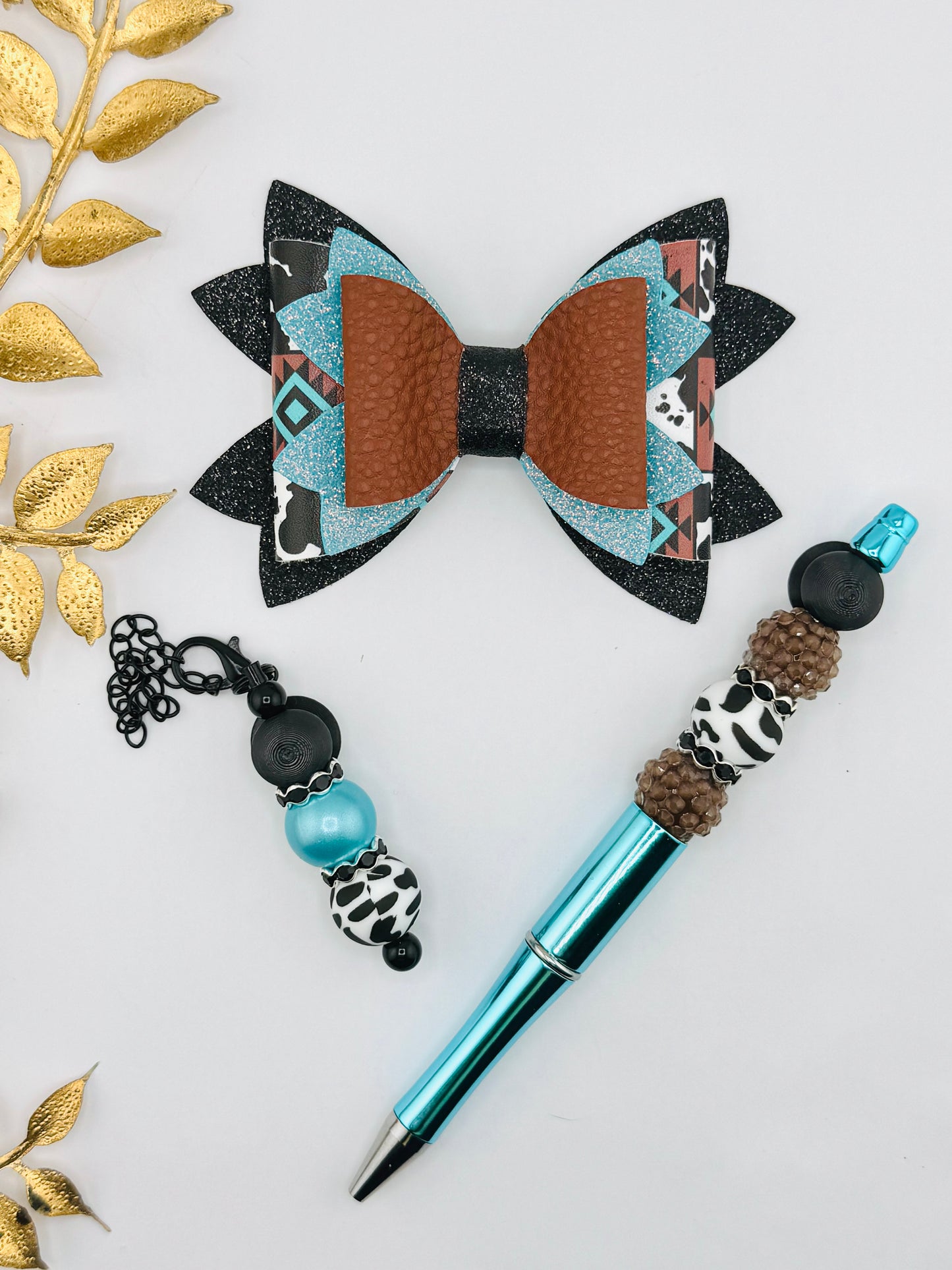 Faux Leather Bow ~ Patchwork Cow