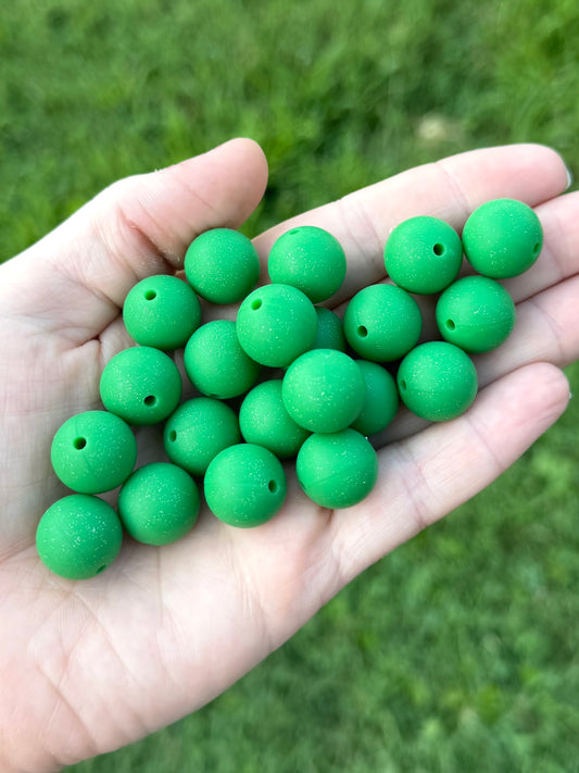 Holiday Green Iridescent Glitter Beads