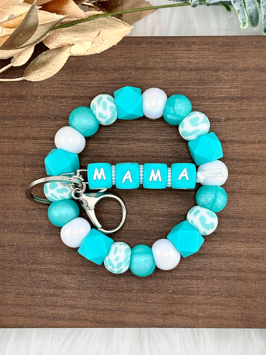 (PRE-MADE) Turquoise Cow Mama Wristlet