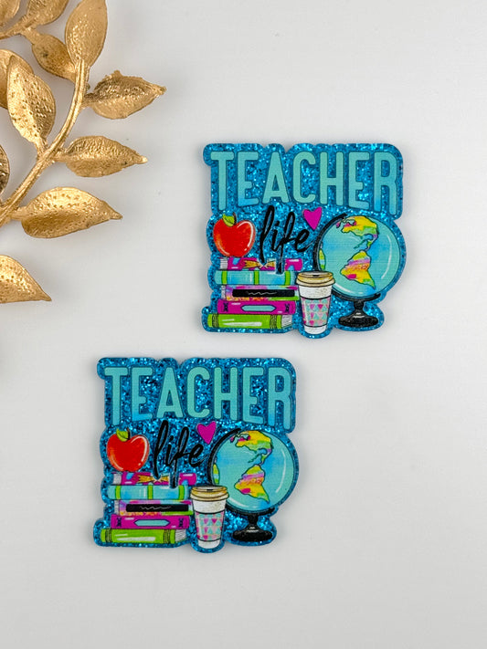 Glitter Acrylic Flatback ~ 1096T ~ Teacher Life Globe