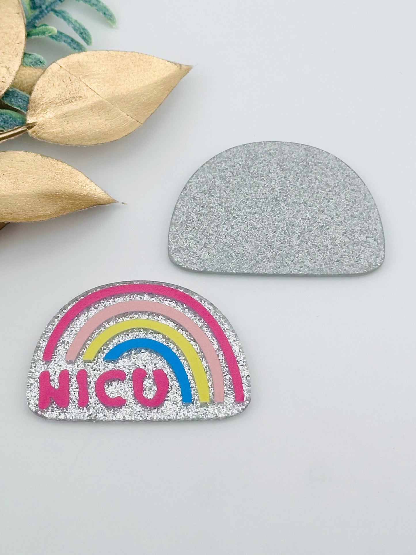 Glitter Acrylic Flatback ~ NICU Rainbow