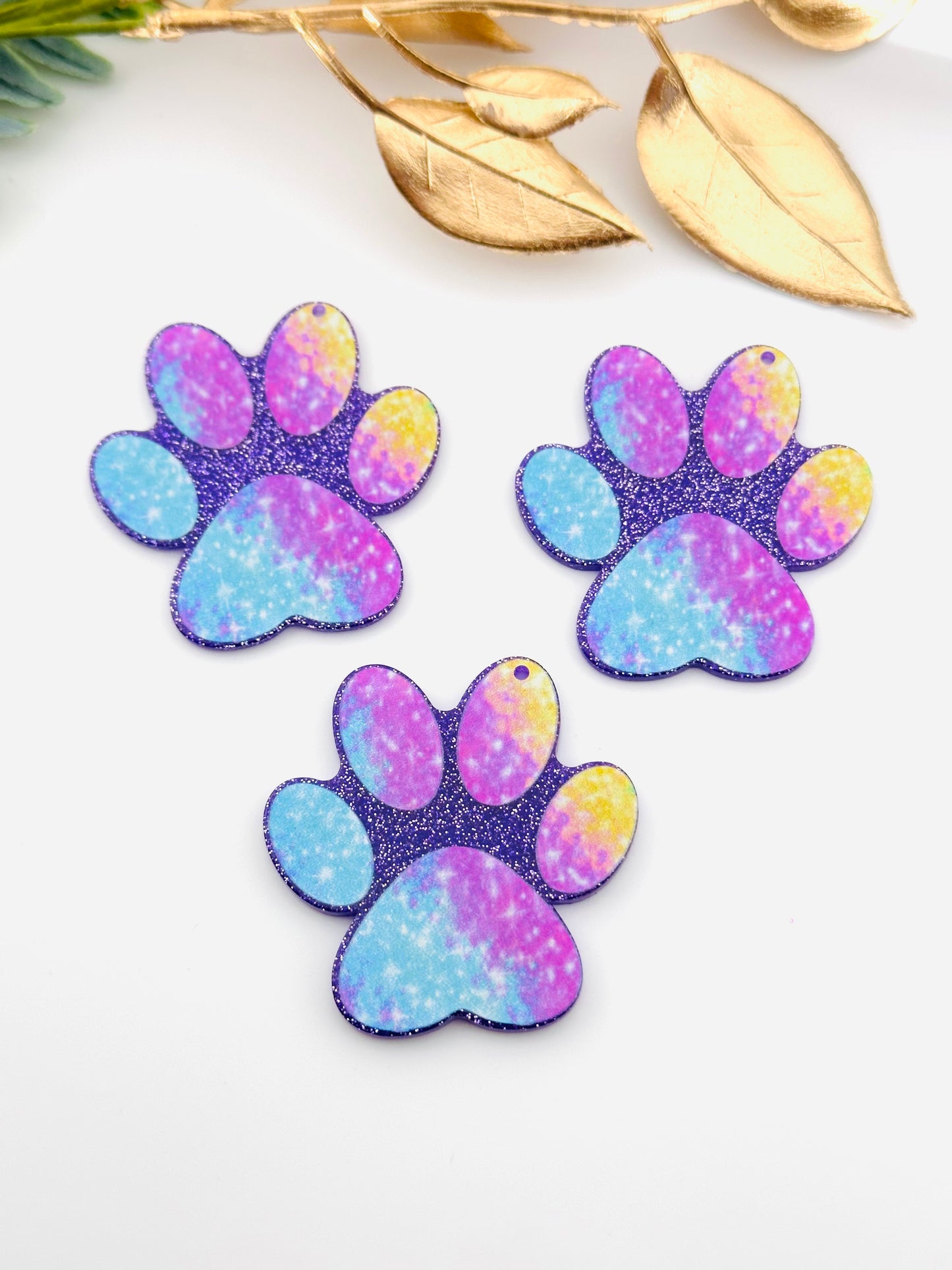 Glitter Acrylic Keychain Charm ~ Tie Dye Paw