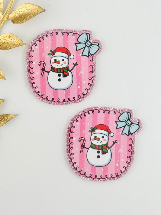 Glitter Acrylic Flatback ~ 121 ~ Pink Snowman