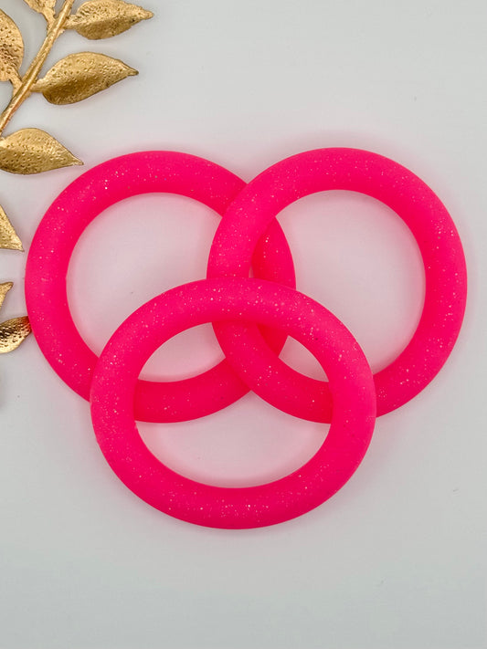 Glitter Silicone Ring 65mm ~ Neon Pink