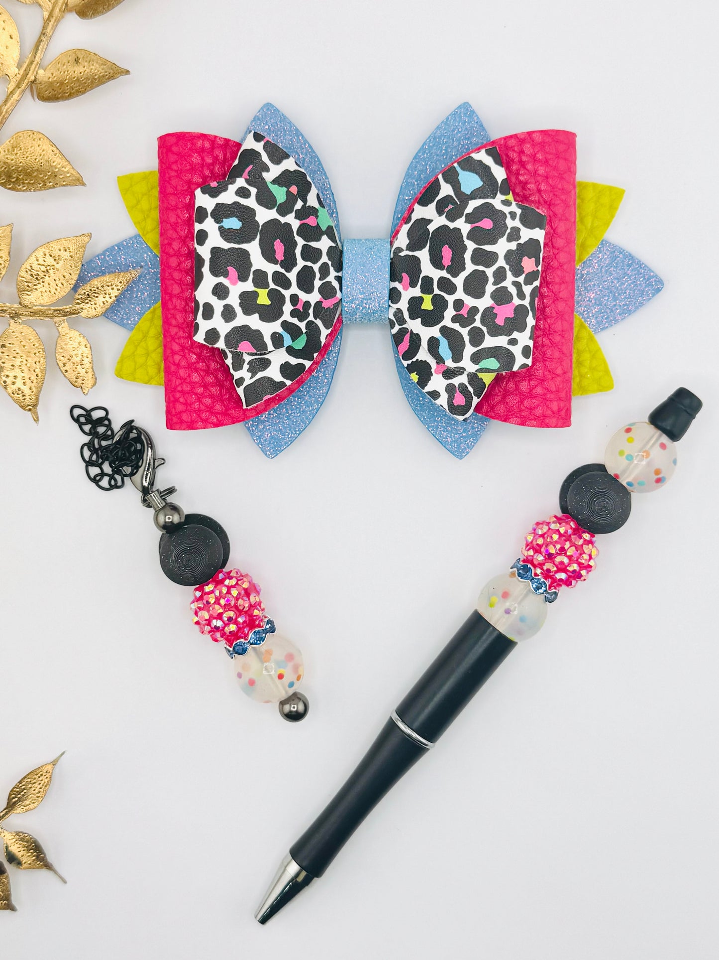 Faux Leather Bow ~ Colorful Leopard