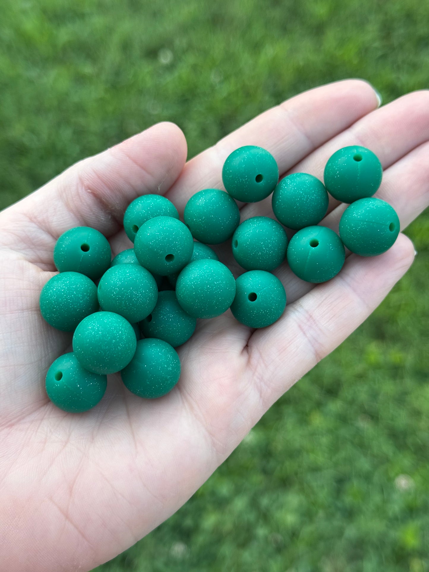 Holiday Green Iridescent Glitter Beads