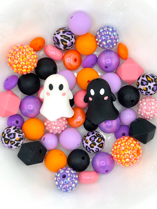 Silicone & Acrylic Bead Mix (48pc) ~ Halloween Ghosts