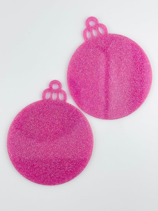 Acrylic Ornament Blank ~ Fuchsia Pink Glitter Round