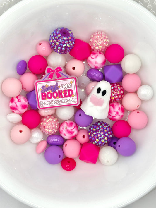 Silicone & Acrylic Bead Mix (48pc) ~ Sorry I’m Booked/Reading Ghost