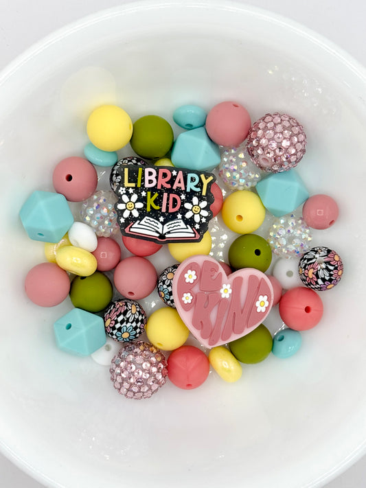 Silicone & Acrylic Bead Mix (48pc) ~ Library Kid Be Kind