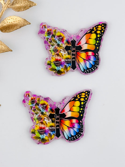 Glitter Acrylic Flatback ~ 140 ~ God Says You Are Butterfly