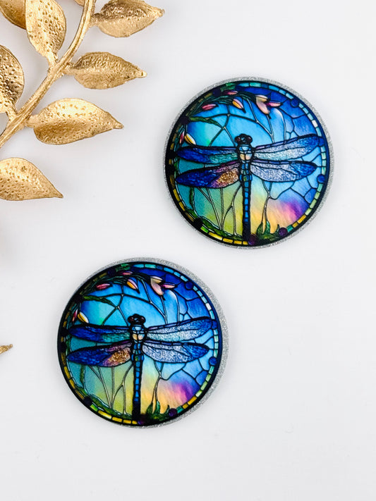 Glitter Acrylic Flatback ~ 171 ~ Stain Glass DragonFly