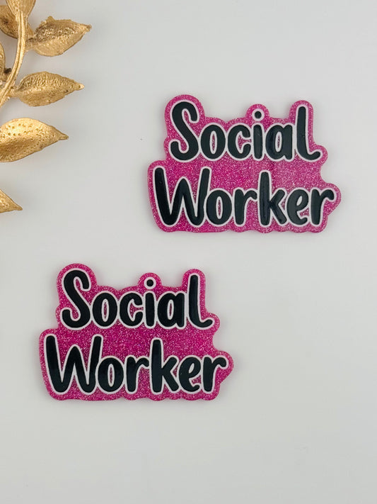 Glitter Acrylic Flatback ~ 233 ~ Pink Social Worker