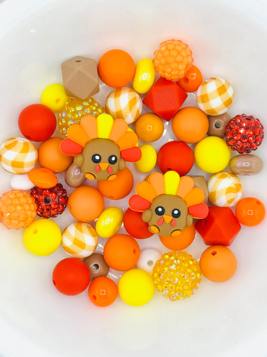 Silicone & Acrylic Bead Mix (48pc) ~ 3D Turkey