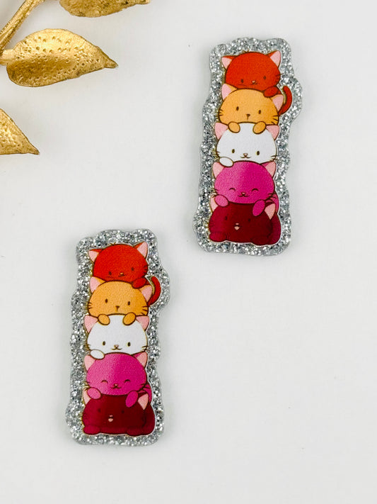 Glitter Acrylic Flatback ~ 137 ~ Stack Of Kitty Cats