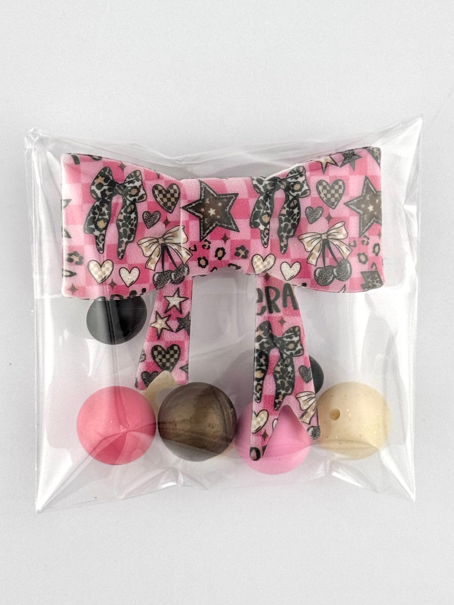 Bead Bag - Leopard Pink Checker Bow
