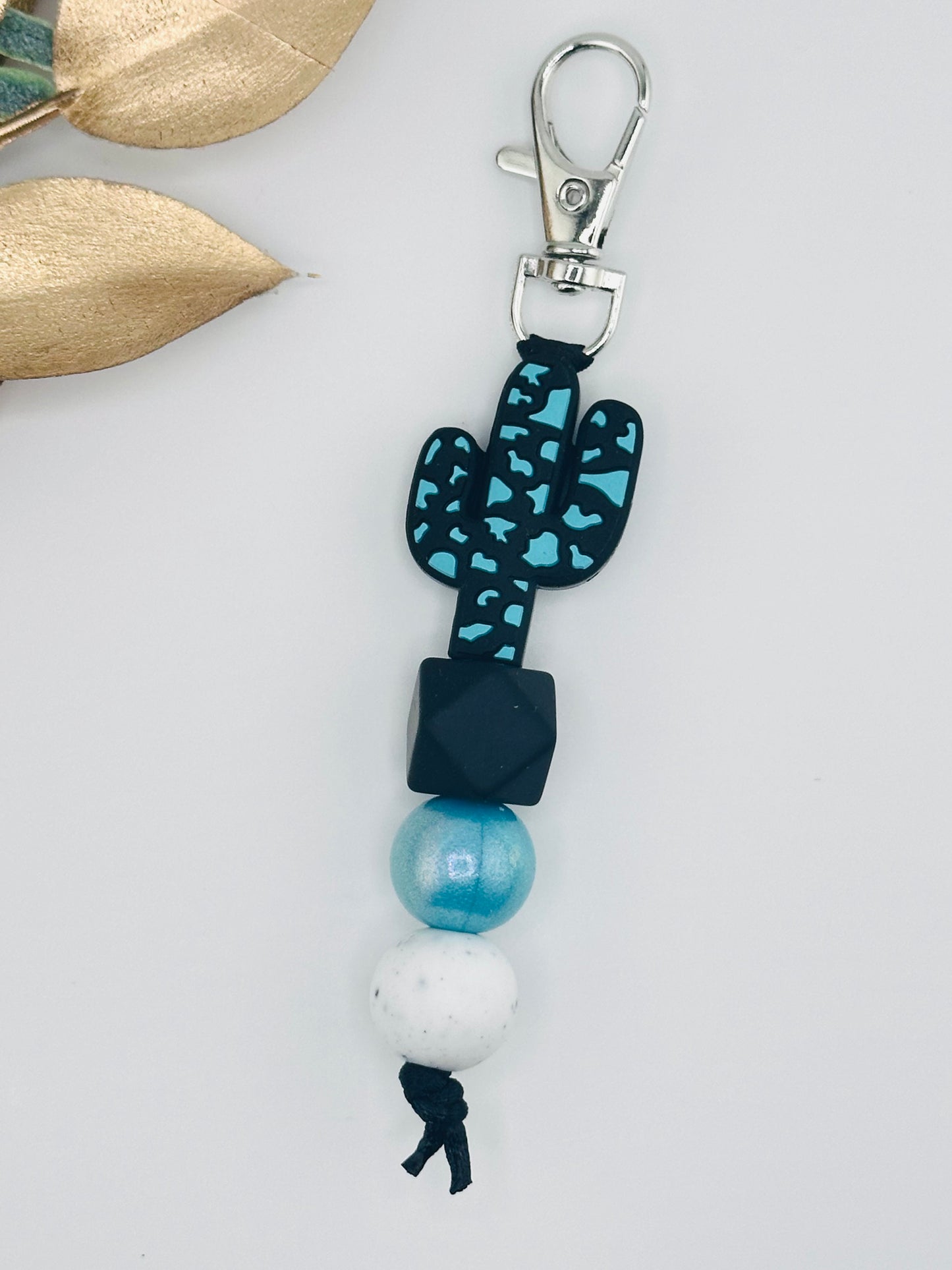 (Pre-Made) Keychain ~ Turquoise Black Cactus