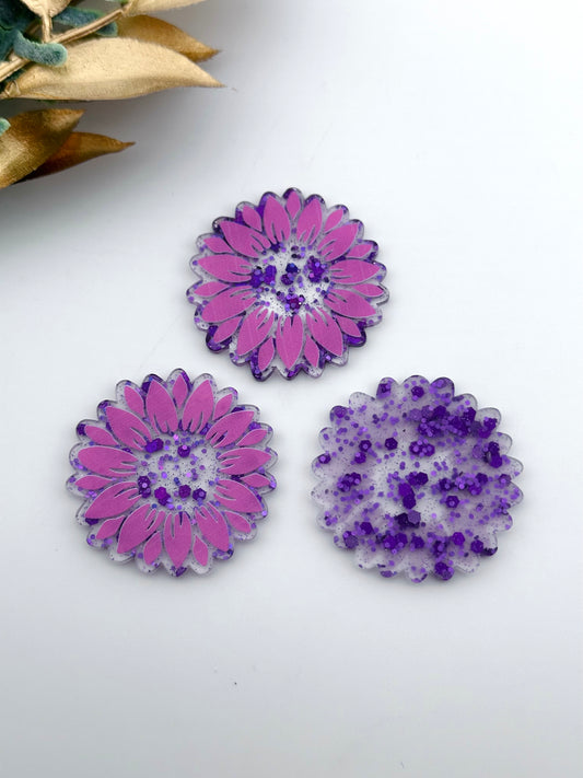 Glitter Acrylic Flatback ~ Purple Flower