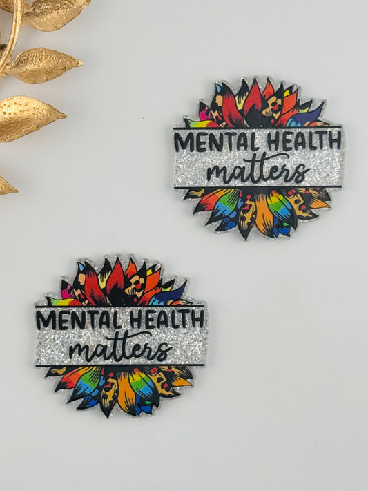 Glitter Acrylic Flatback ~ 1035N ~ Mental Health Matters Sunflower