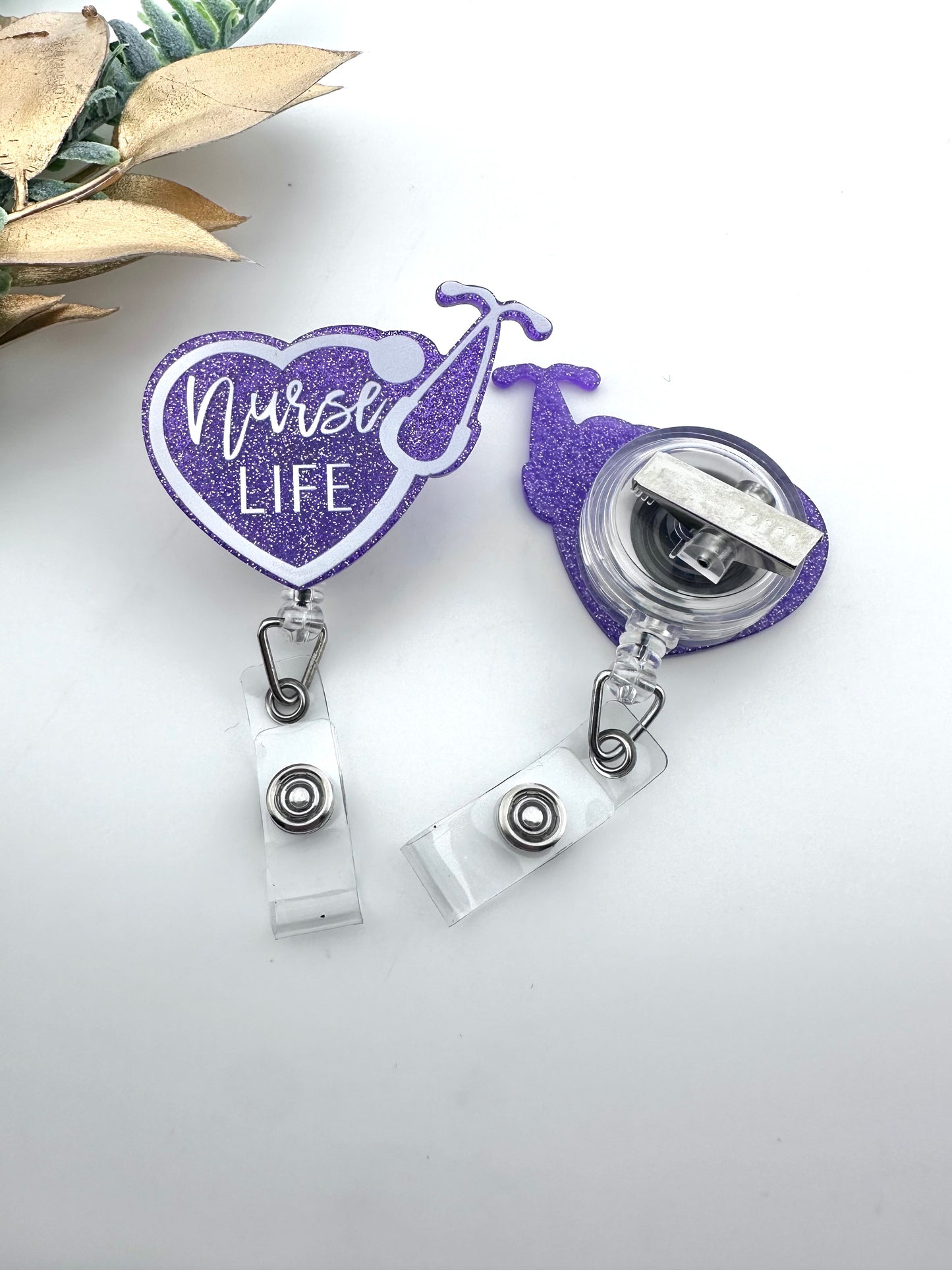 Badge Reel ~ Purple Stethoscope Nurse Life Heart