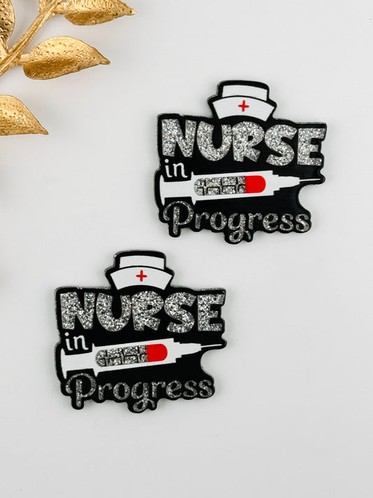 Glitter Acrylic Flatback ~ 1072N ~ Nurse In Progress Black